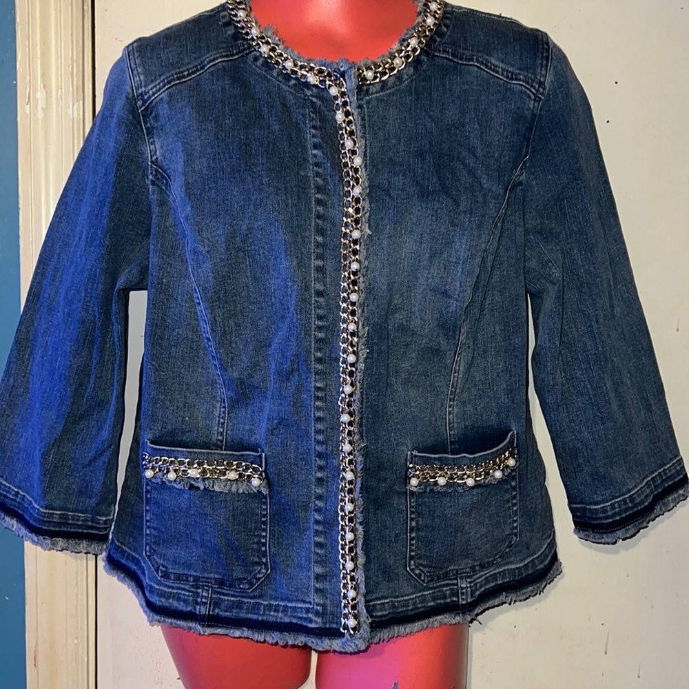 Chico’s Jean Jacket. Blingy Jean Jacket. Chico’s Size 2